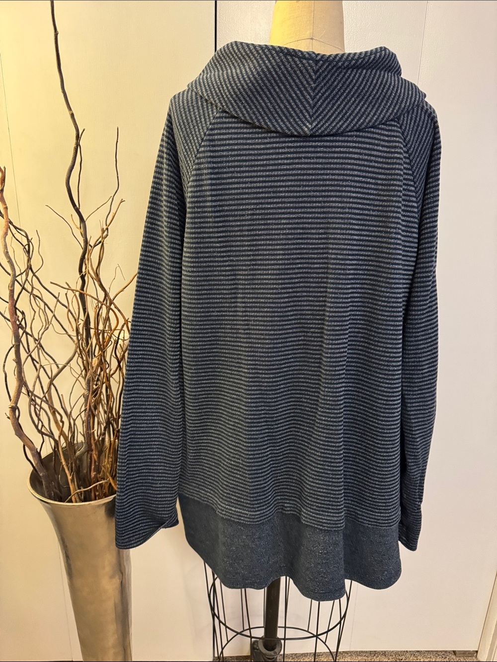 J. Jill Striped Cowl Neck Tunic Sweater - Dark Gray - Picture 4 of 6